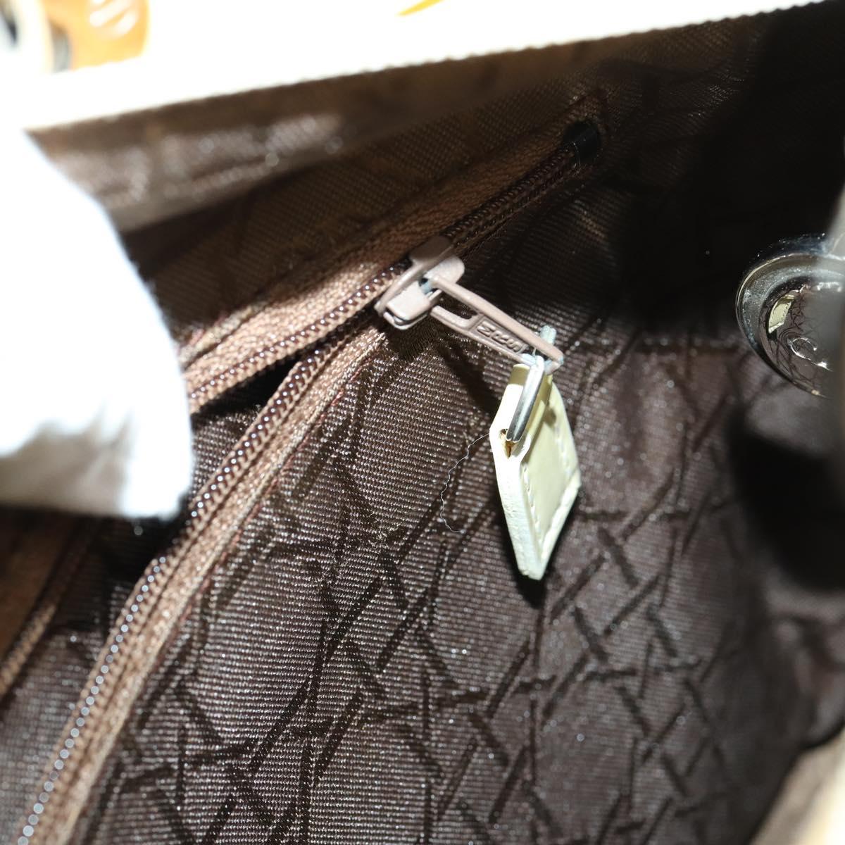 Christian Dior Canage Lady Dior Hand Bag Nylon 2way Ivory Silver Auth 153173