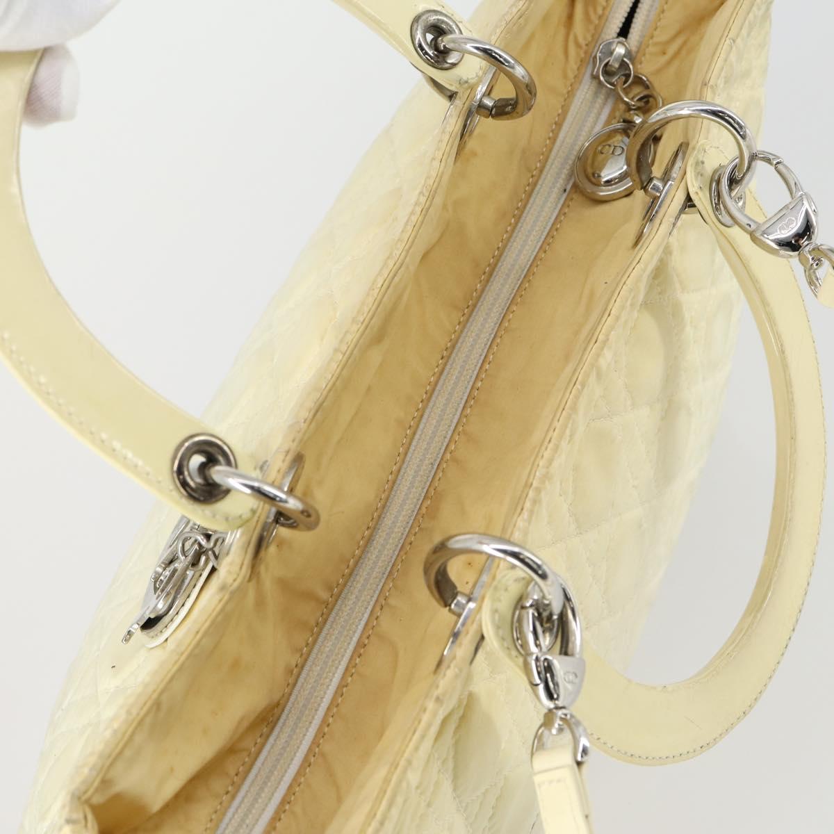 Christian Dior Canage Lady Dior Hand Bag Nylon 2way Ivory Silver Auth 153173