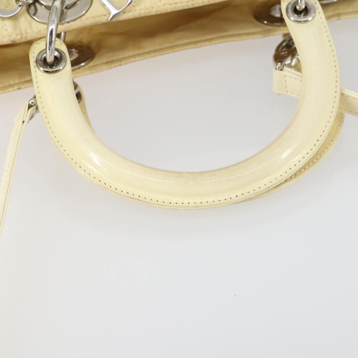 Christian Dior Canage Lady Dior Hand Bag Nylon 2way Ivory Silver Auth 153173
