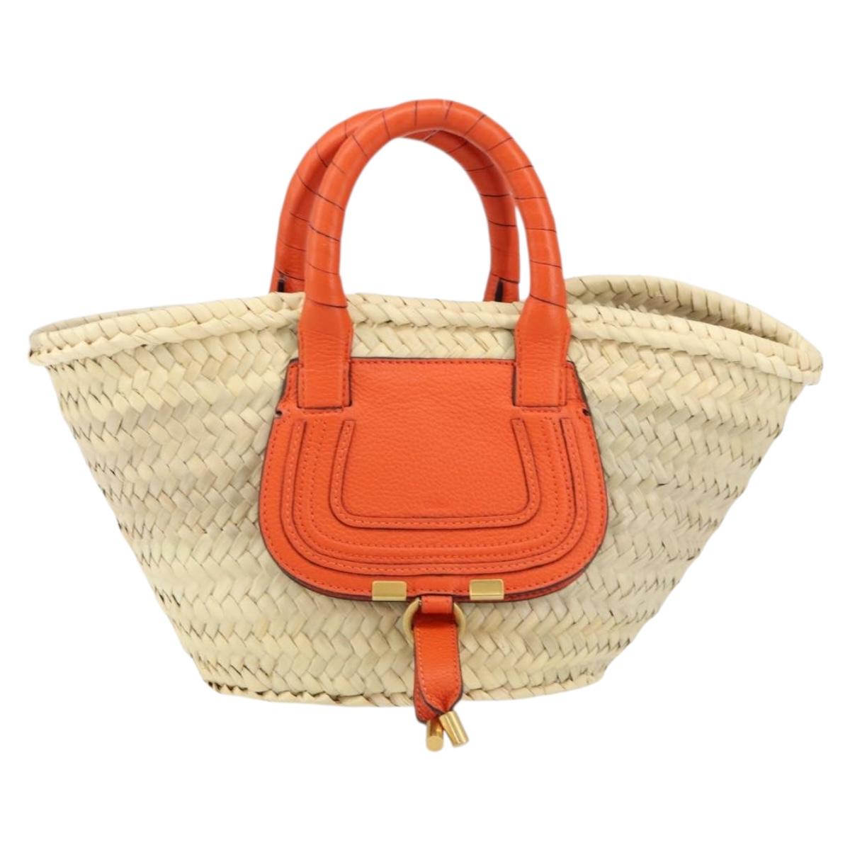 Chloe Basket bag Marcie Hand Bag straw Orange Beige Auth 153174