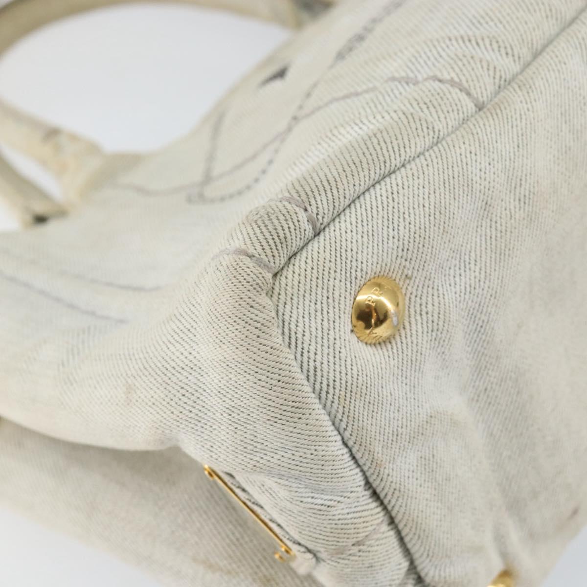 PRADA Canapa PM Hand Bag Canvas Gray Gold Auth 153175