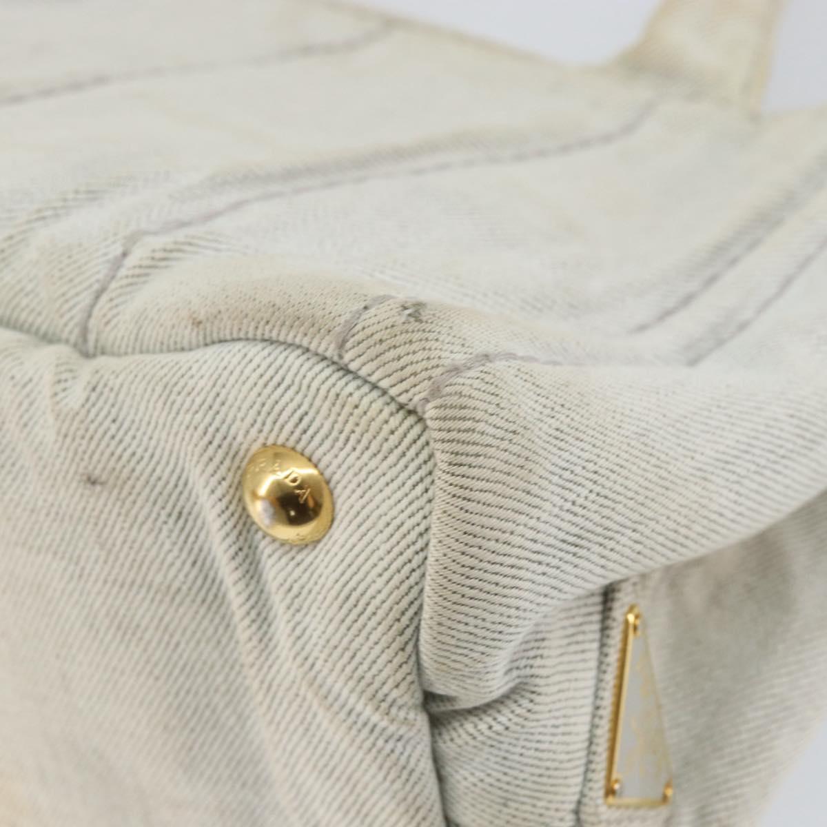 PRADA Canapa PM Hand Bag Canvas Gray Gold Auth 153175