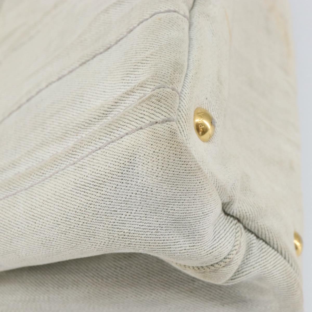 PRADA Canapa PM Hand Bag Canvas Gray Gold Auth 153175