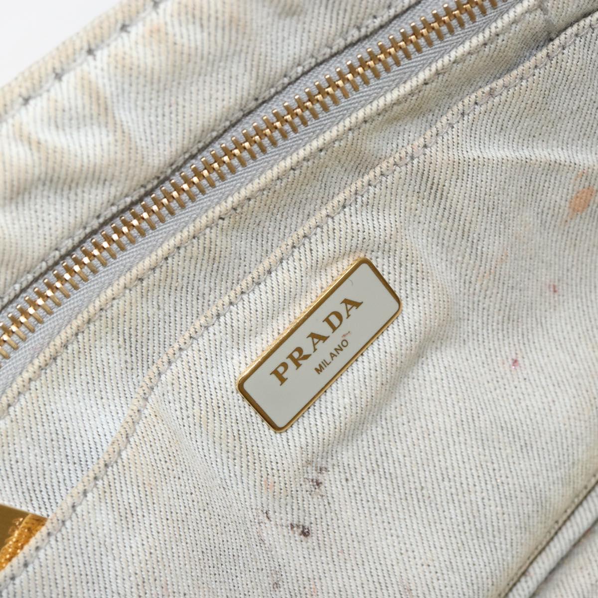 PRADA Canapa PM Hand Bag Canvas Gray Gold Auth 153175
