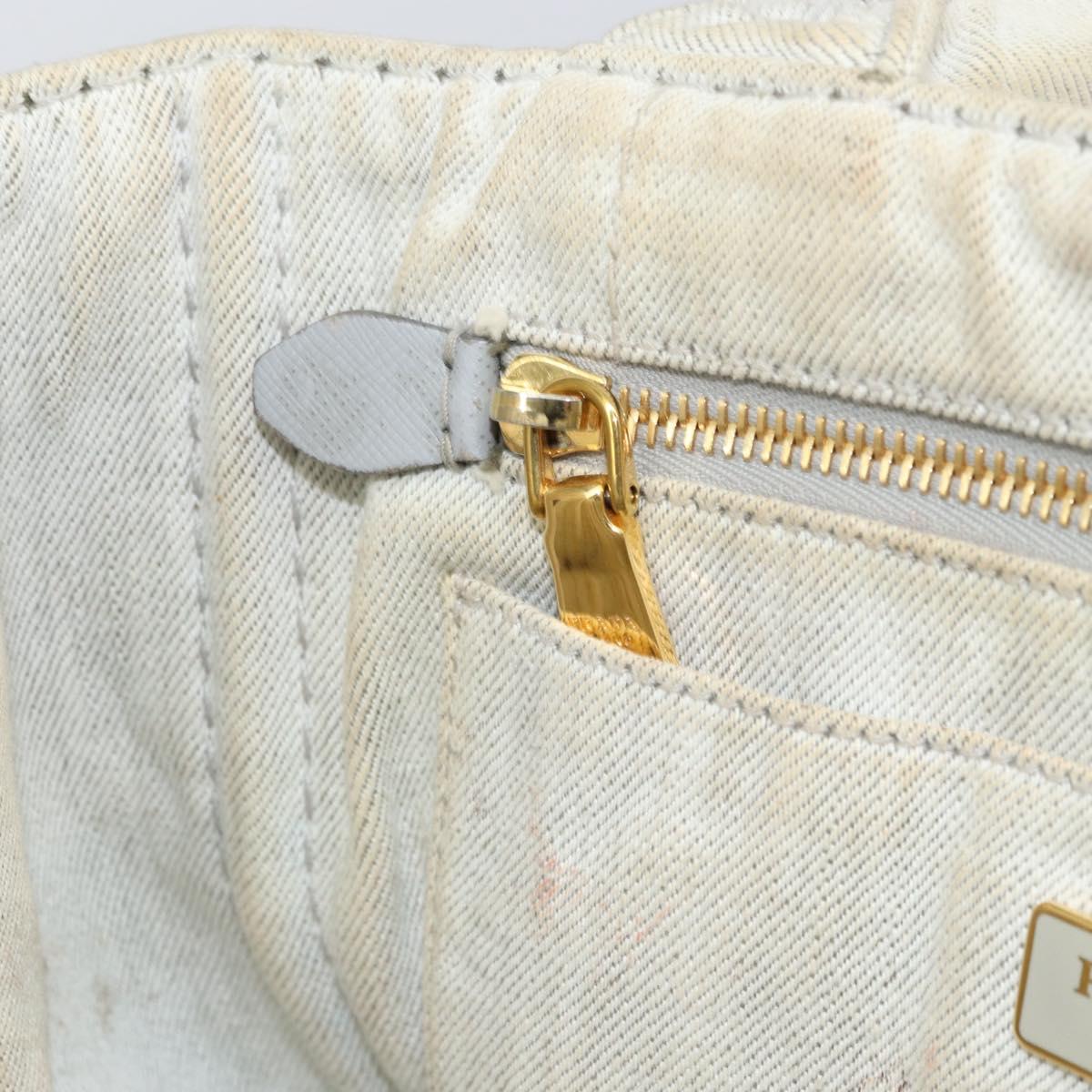 PRADA Canapa PM Hand Bag Canvas Gray Gold Auth 153175