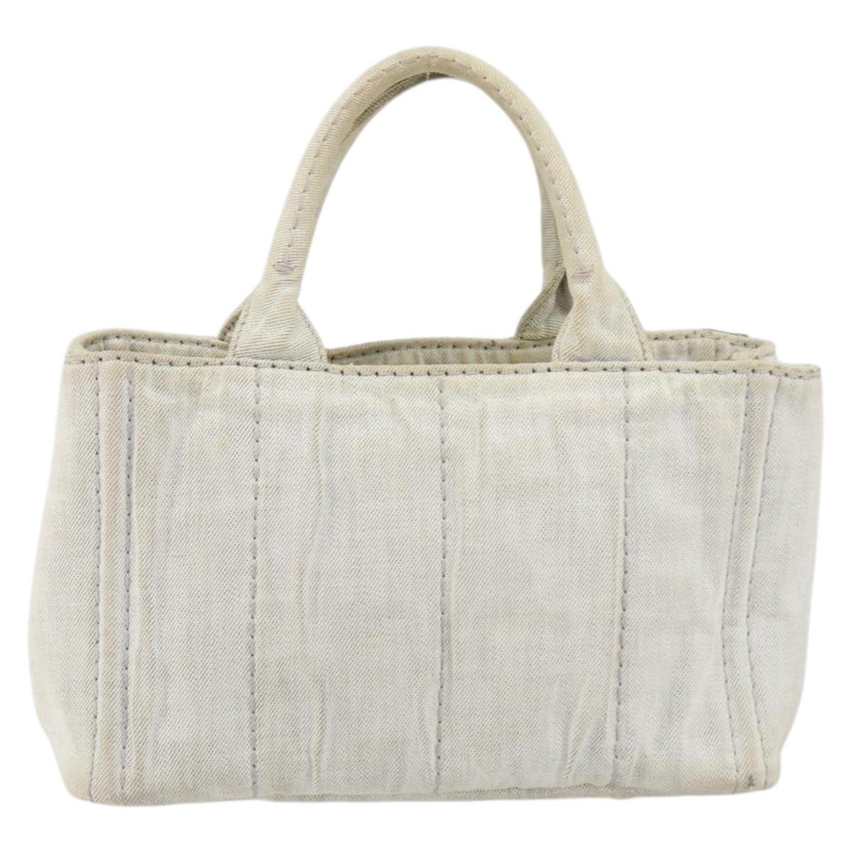 PRADA Canapa PM Hand Bag Canvas Gray Gold Auth 153175