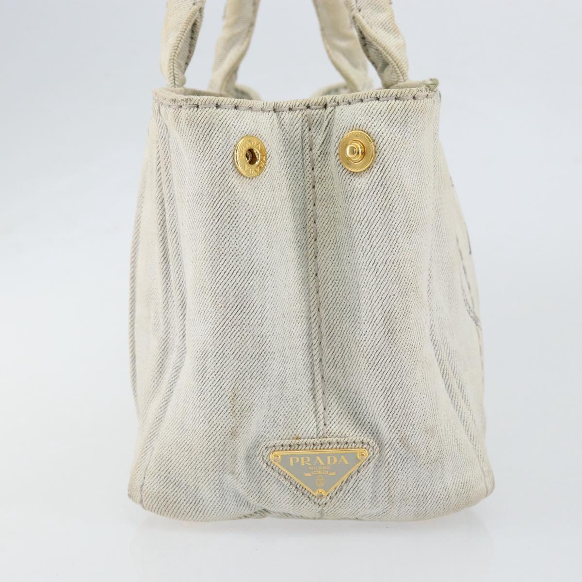 PRADA Canapa PM Hand Bag Canvas Gray Gold Auth 153175