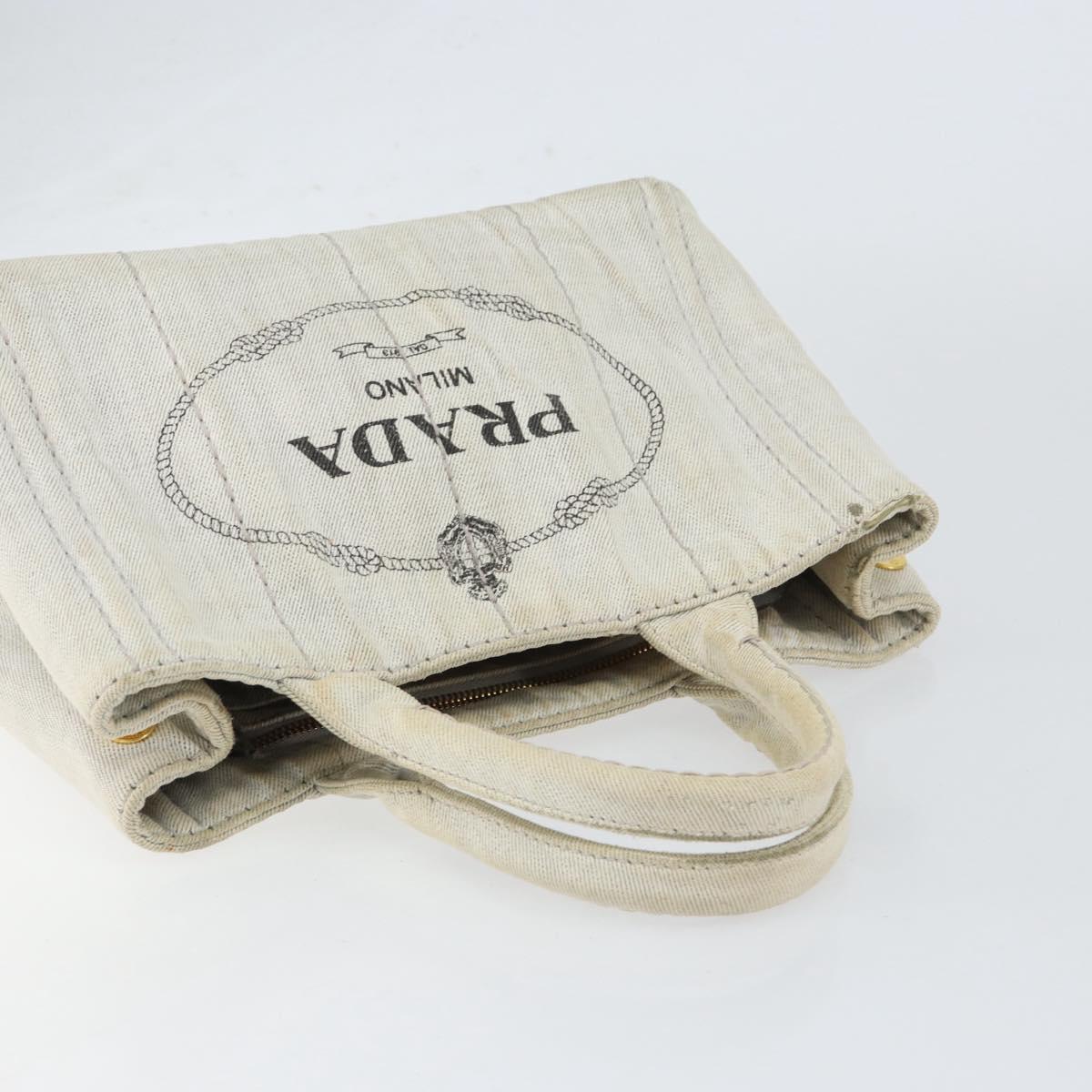 PRADA Canapa PM Hand Bag Canvas Gray Gold Auth 153175