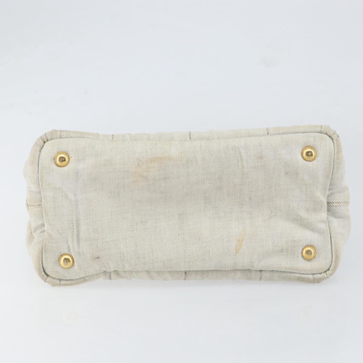 PRADA Canapa PM Hand Bag Canvas Gray Gold Auth 153175