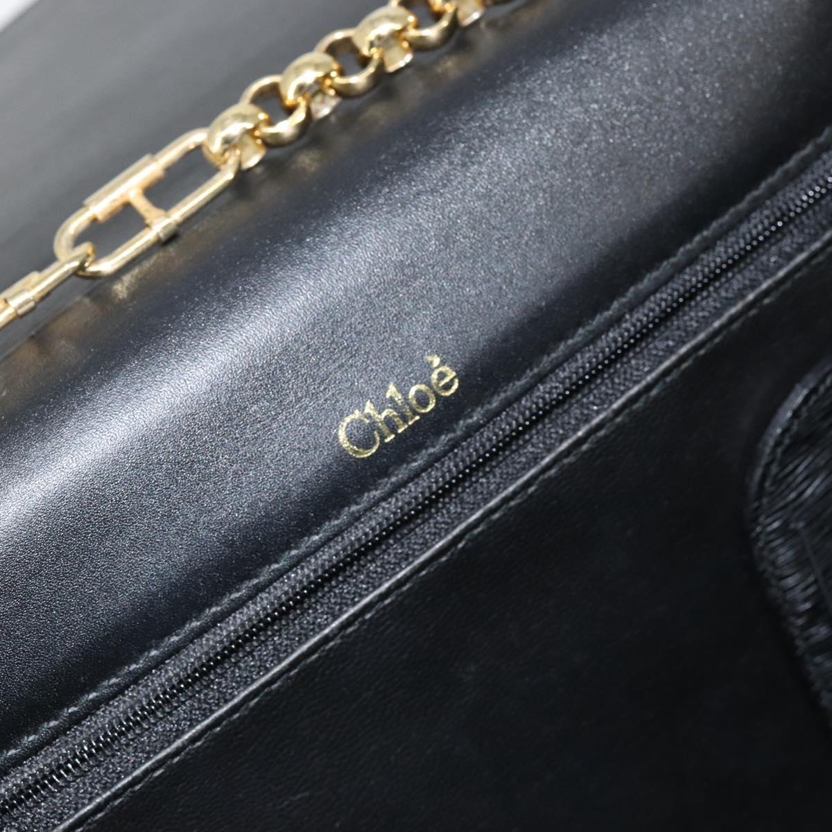 Chloe Chain Shoulder Bag Leather Black Gold Auth 153176