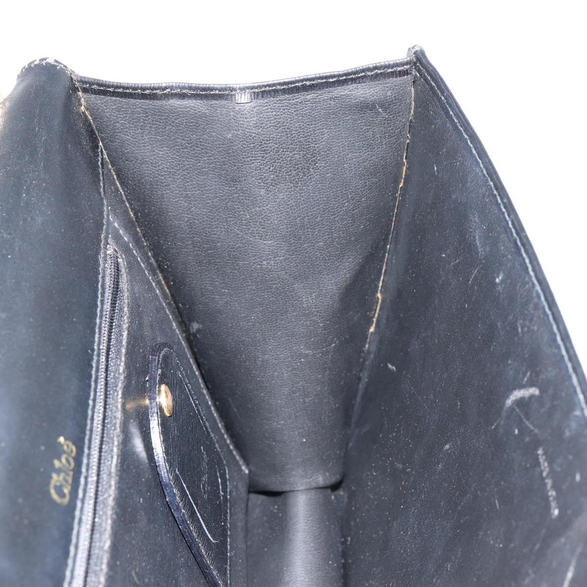 Chloe Chain Shoulder Bag Leather Black Gold Auth 153176