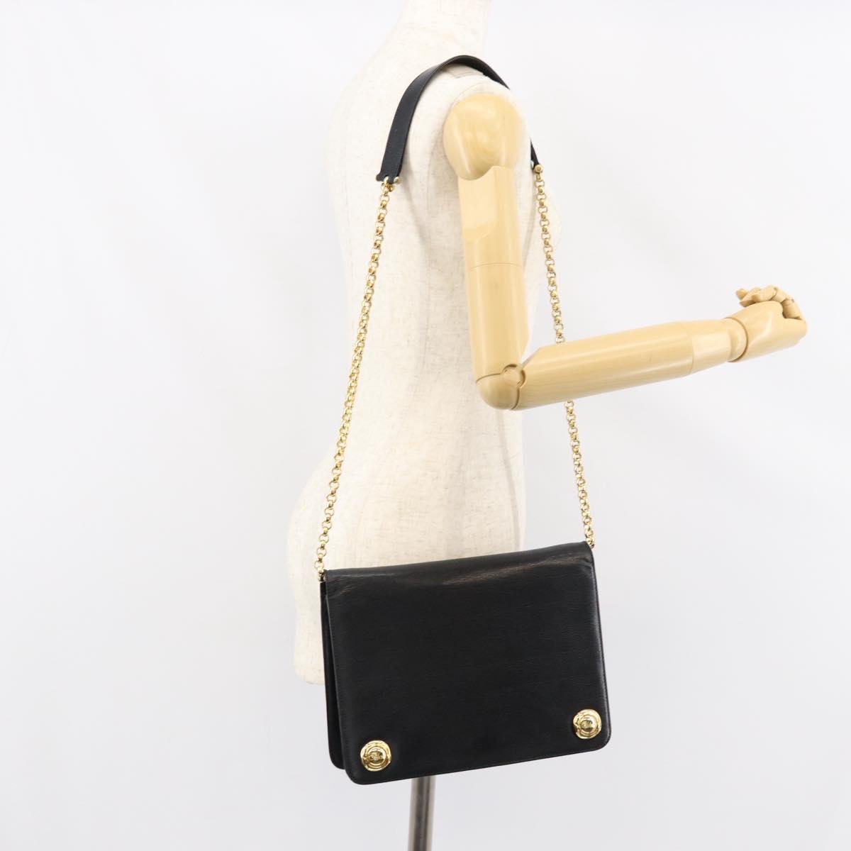 Chloe Chain Shoulder Bag Leather Black Gold Auth 153176