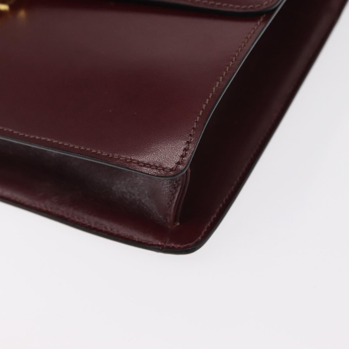 CELINE Shoulder Bag Leather Bordeaux Gold Auth 153178