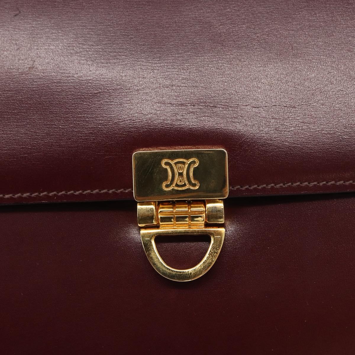 CELINE Shoulder Bag Leather Bordeaux Gold Auth 153178