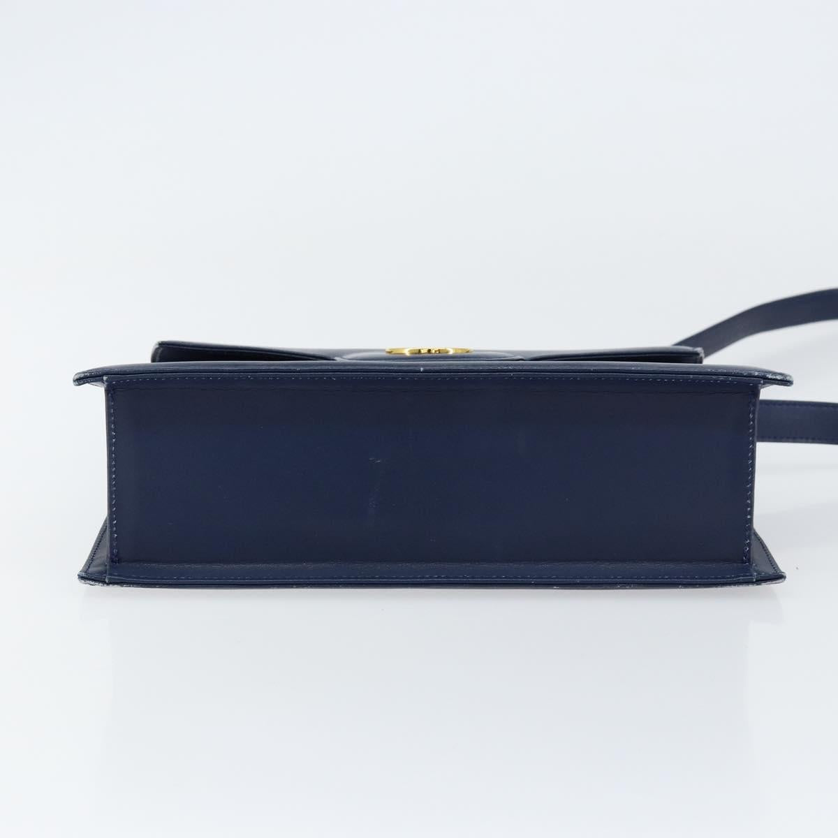 GIVENCHY Hand Bag Leather 2way Blue Gold Auth 153179