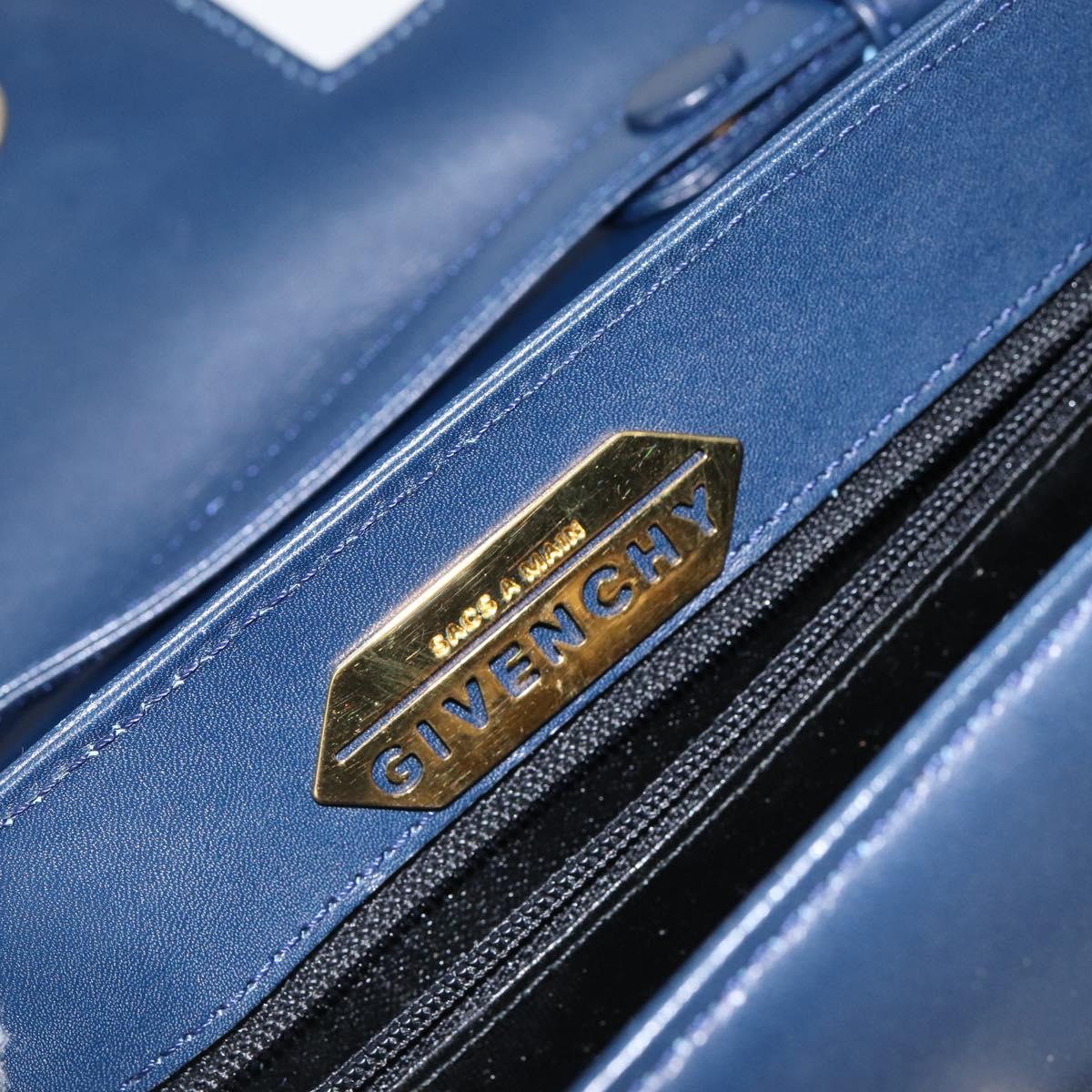 GIVENCHY Hand Bag Leather 2way Blue Gold Auth 153179