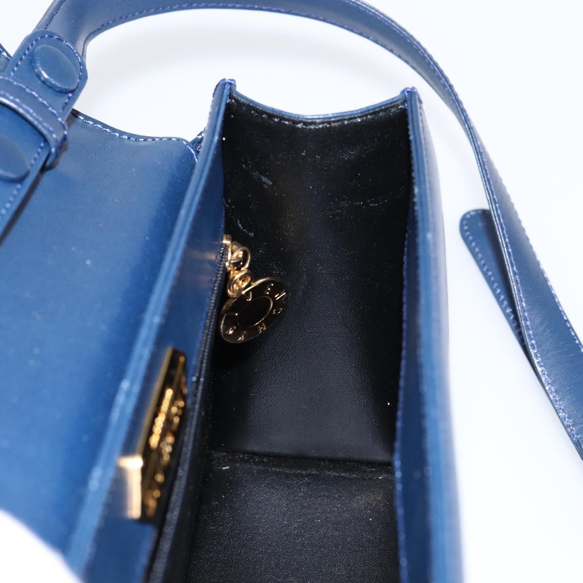 GIVENCHY Hand Bag Leather 2way Blue Gold Auth 153179