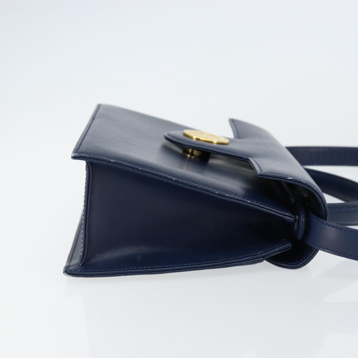 GIVENCHY Hand Bag Leather 2way Blue Gold Auth 153179