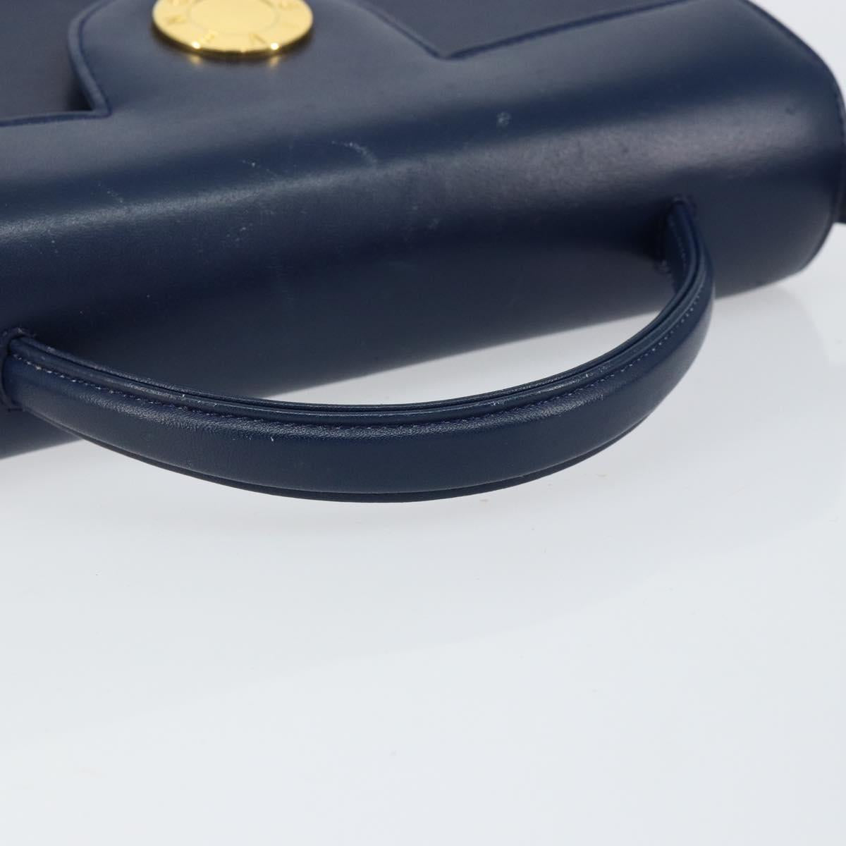 GIVENCHY Hand Bag Leather 2way Blue Gold Auth 153179