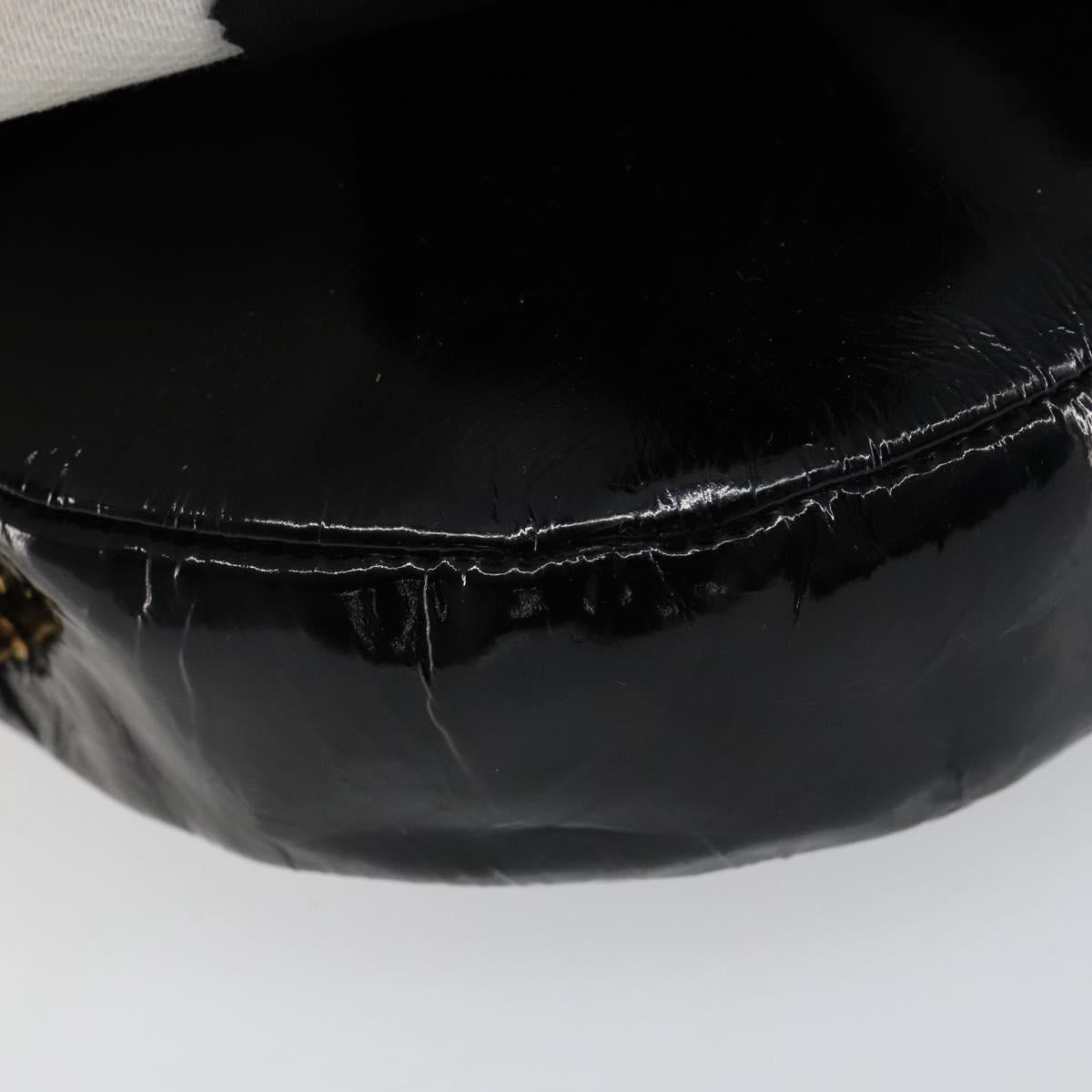 CHANEL Chain Camelia Shoulder Bag Patent Black Gold CC Auth 153180