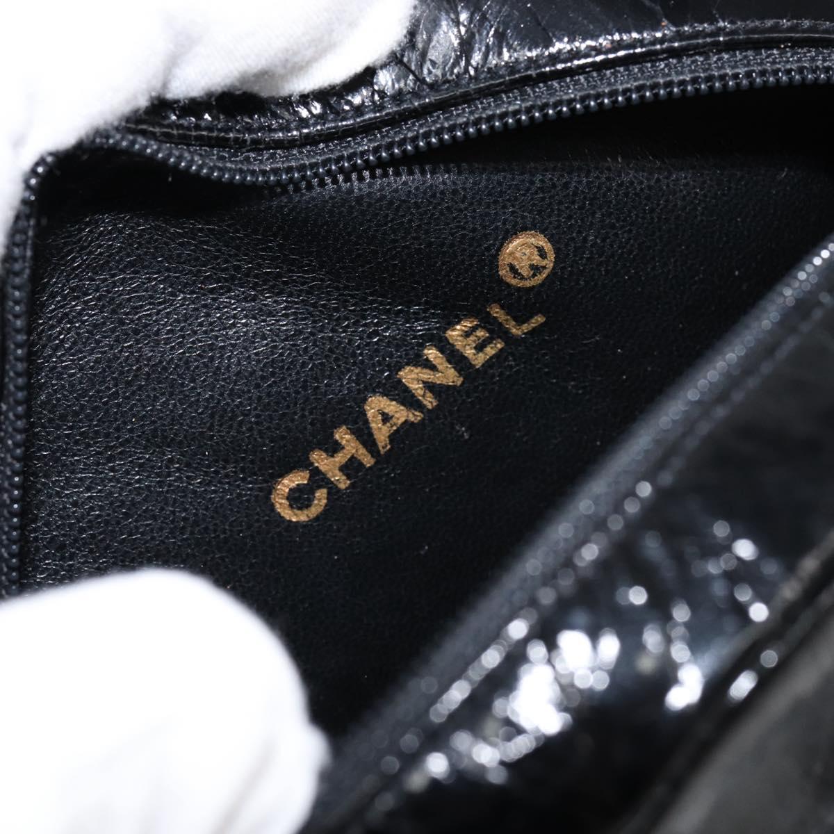 CHANEL Chain Camelia Shoulder Bag Patent Black Gold CC Auth 153180