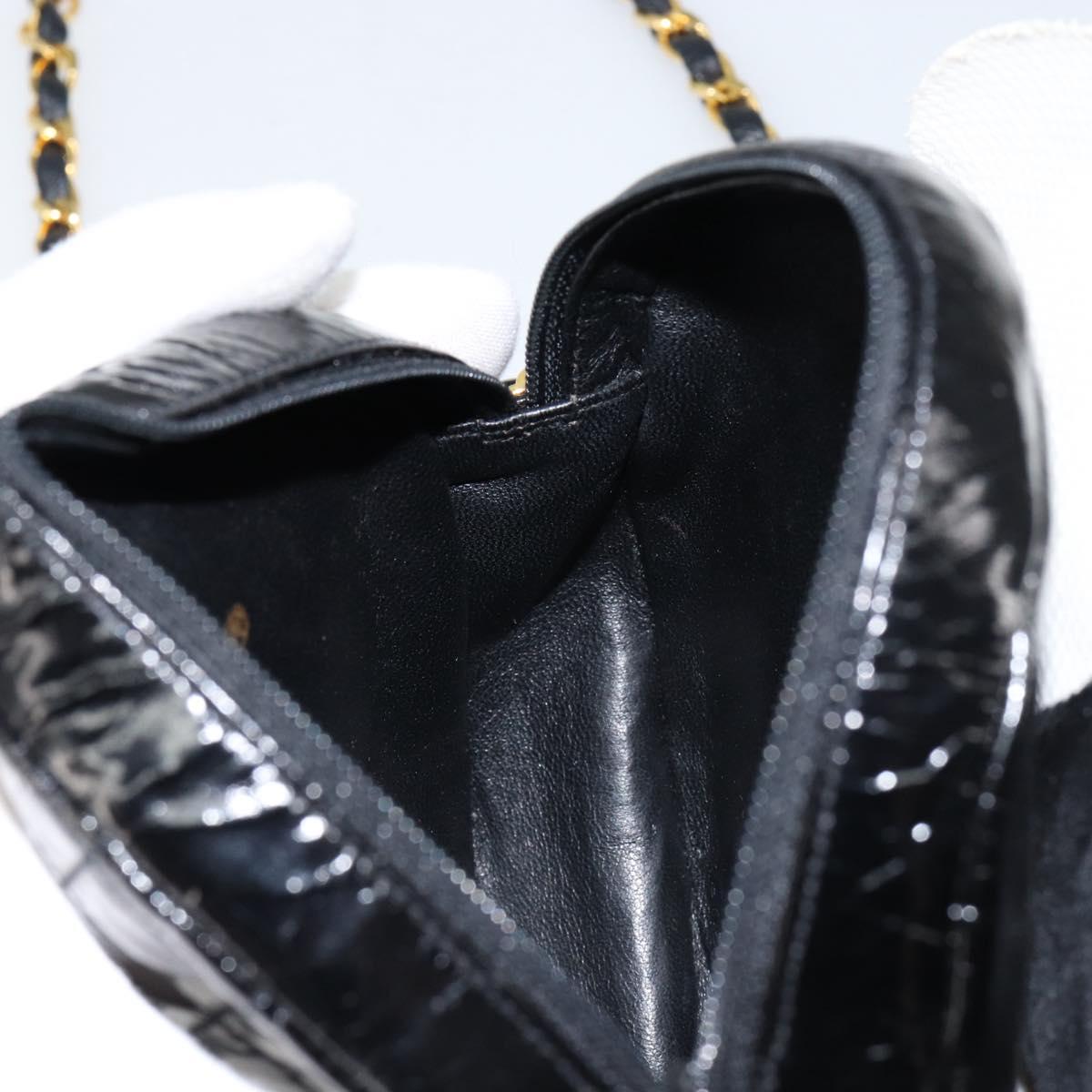 CHANEL Chain Camelia Shoulder Bag Patent Black Gold CC Auth 153180