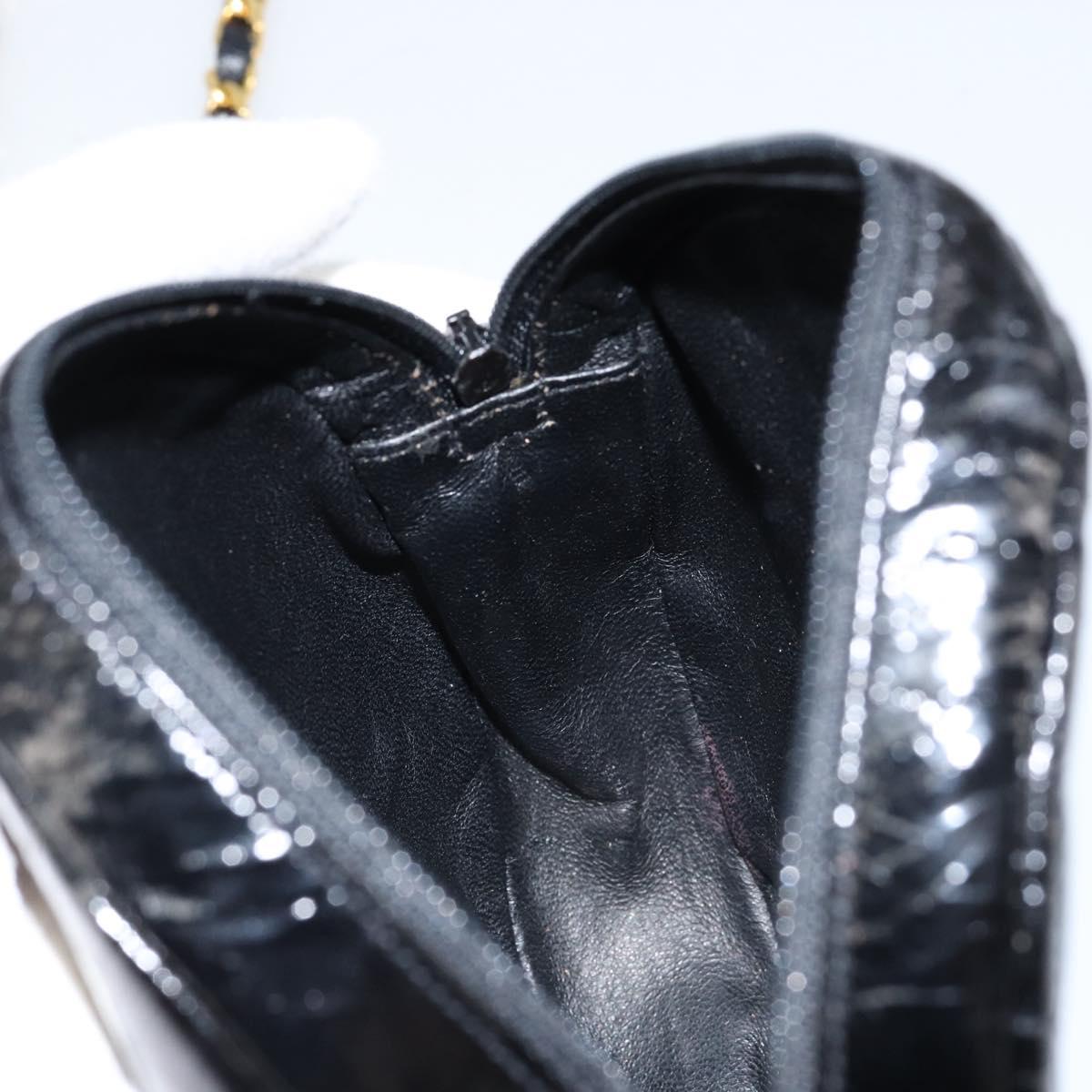 CHANEL Chain Camelia Shoulder Bag Patent Black Gold CC Auth 153180