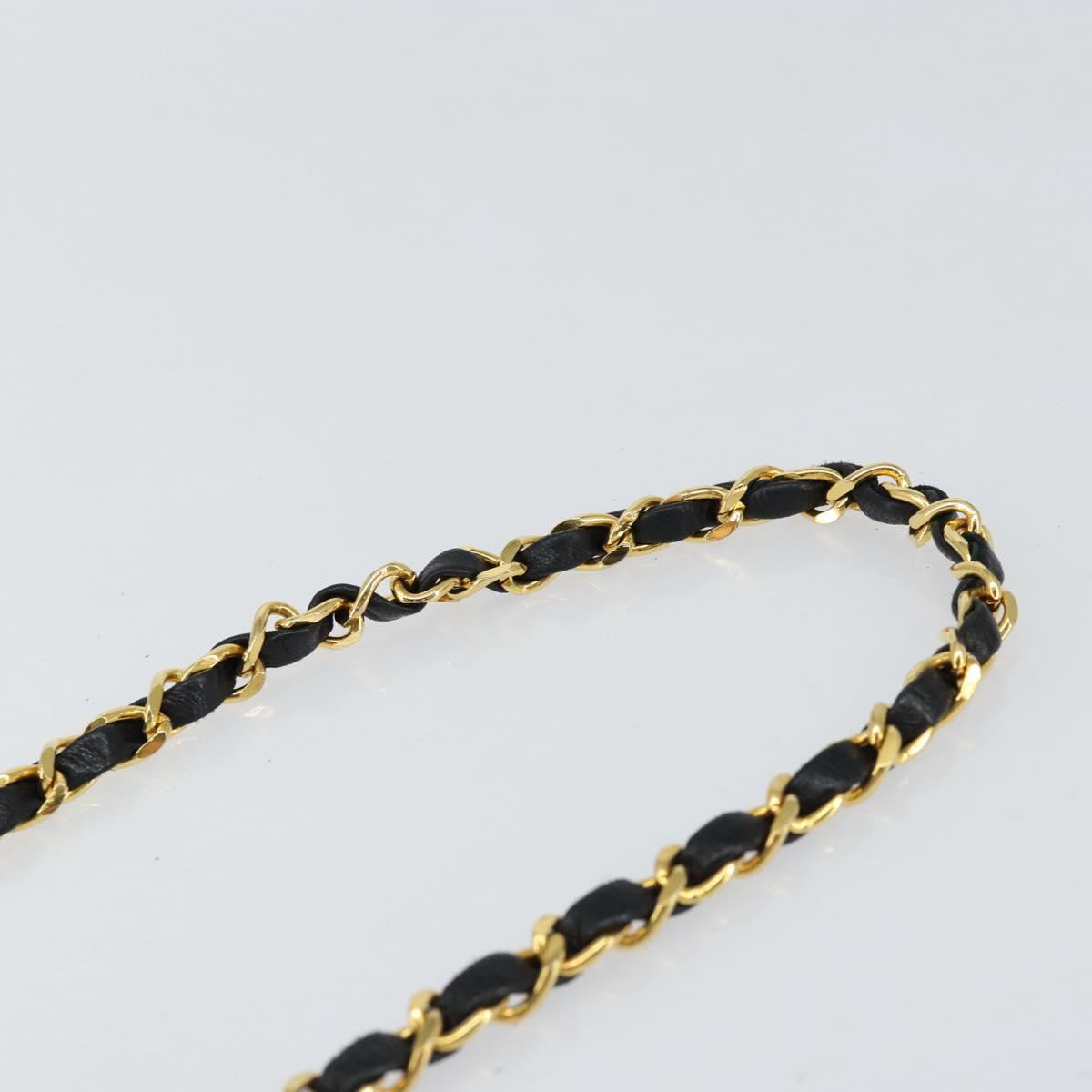 CHANEL Chain Camelia Shoulder Bag Patent Black Gold CC Auth 153180