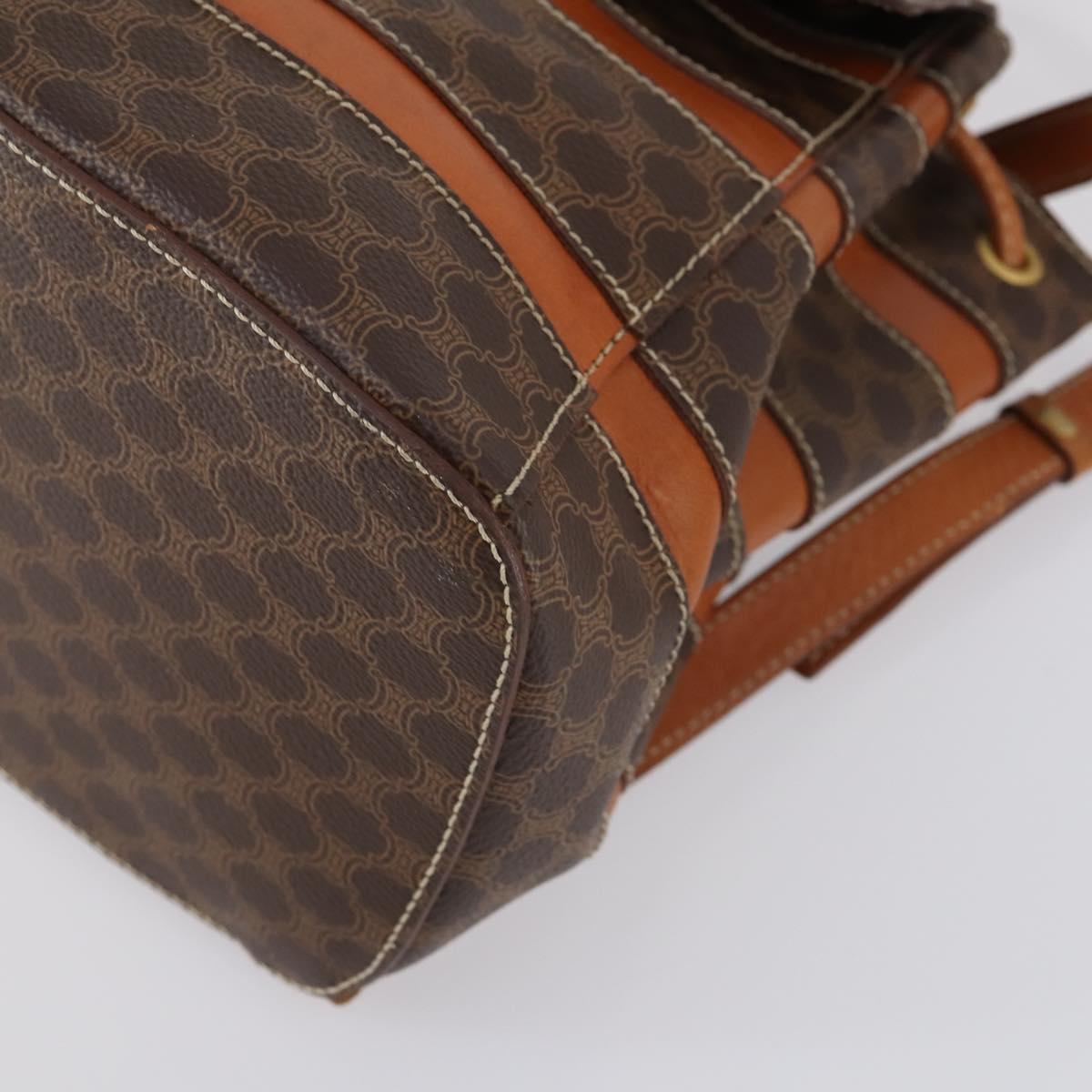 CELINE Macadam Canvas Backpack PVC Leather Brown Gold Auth 153182V