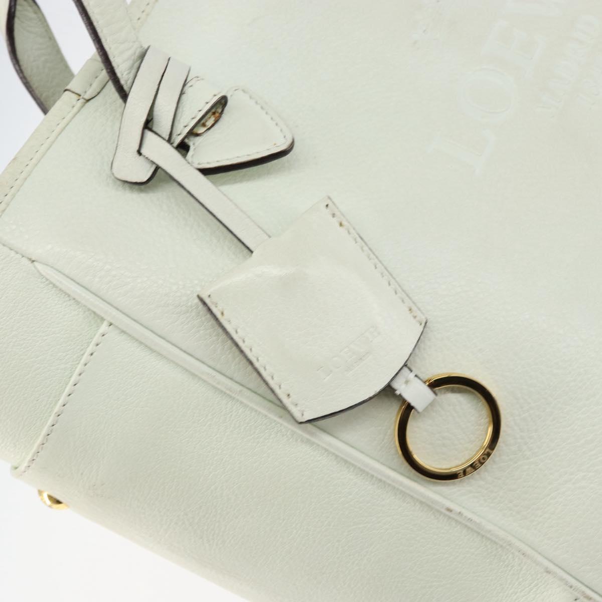 LOEWE Heritage Tote Bag Leather White Gold Auth 153183