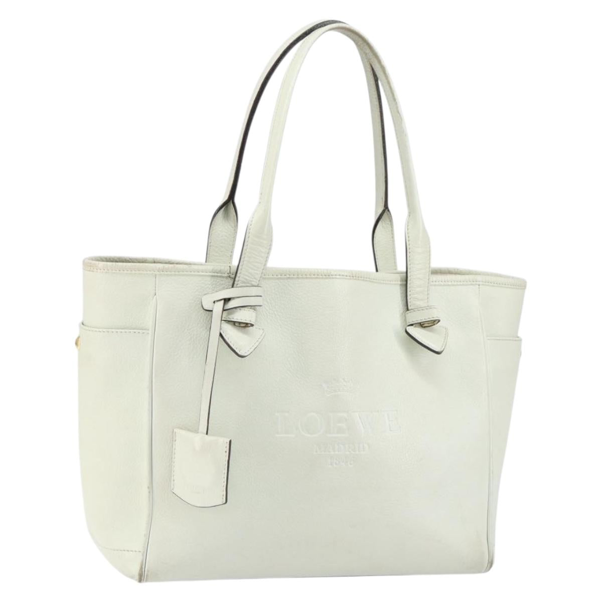 LOEWE Heritage Tote Bag Leather White Gold Auth 153183