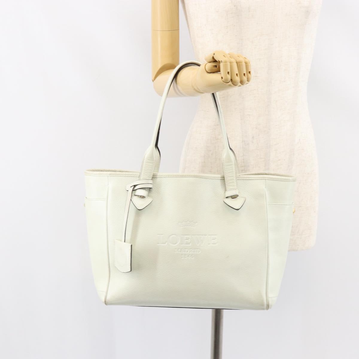 LOEWE Heritage Tote Bag Leather White Gold Auth 153183