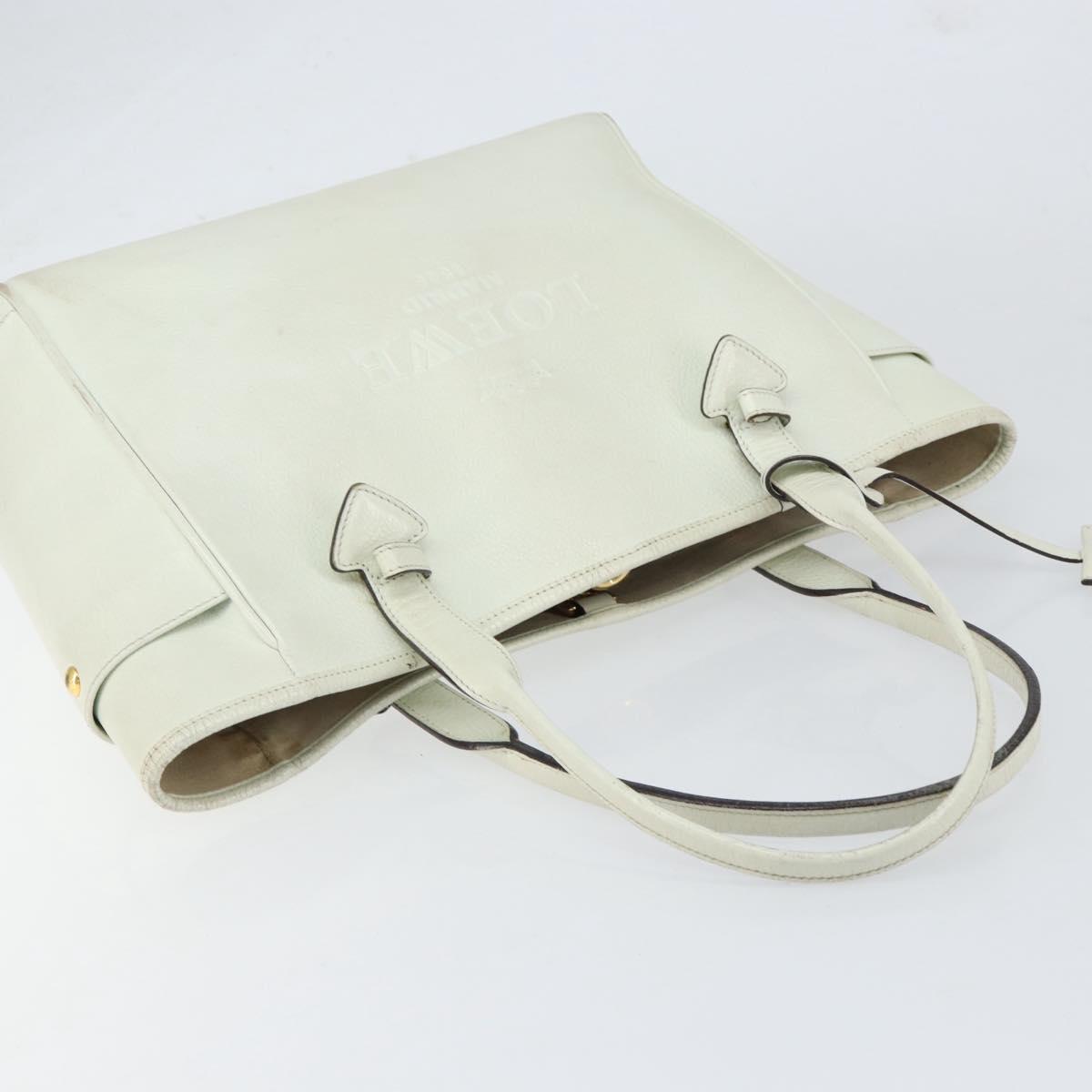 LOEWE Heritage Tote Bag Leather White Gold Auth 153183