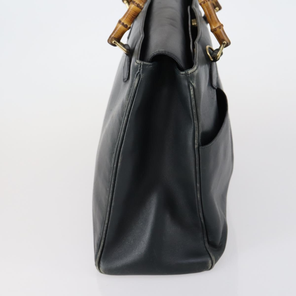 GUCCI Bamboo Tote Bag Leather Black Gold Auth 153189