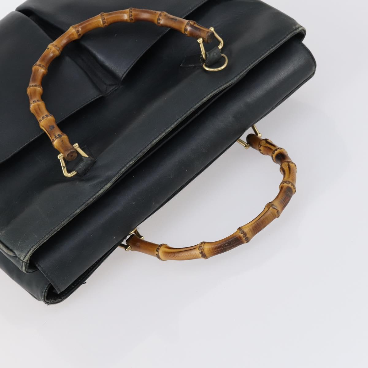 GUCCI Bamboo Tote Bag Leather Black Gold Auth 153189