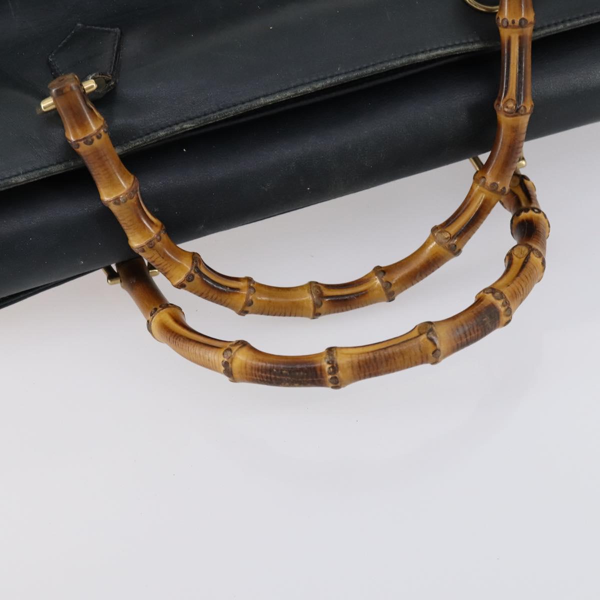 GUCCI Bamboo Tote Bag Leather Black Gold Auth 153189