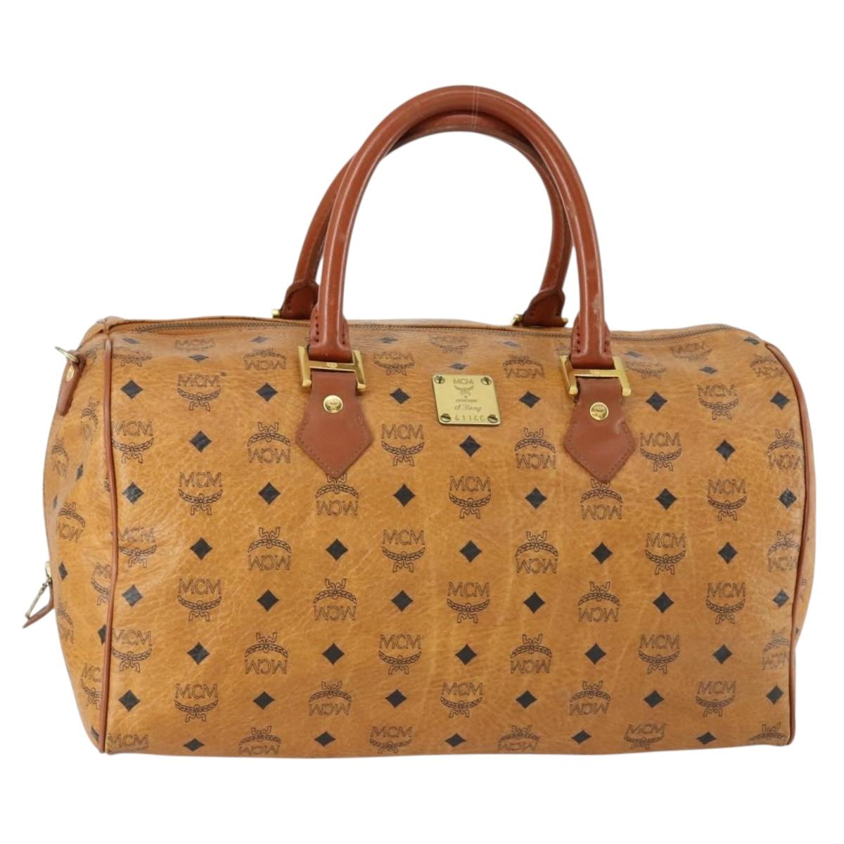 MCM Logogram Vicetos Boston Bag PVC Leather Brown Gold Auth 153190