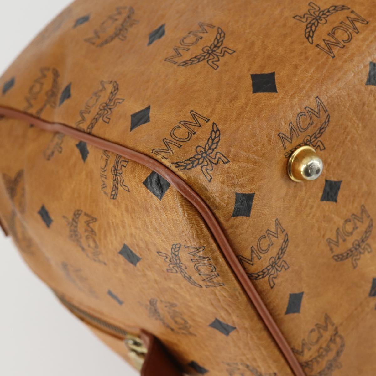 MCM Logogram Vicetos Boston Bag PVC Leather Brown Gold Auth 153190