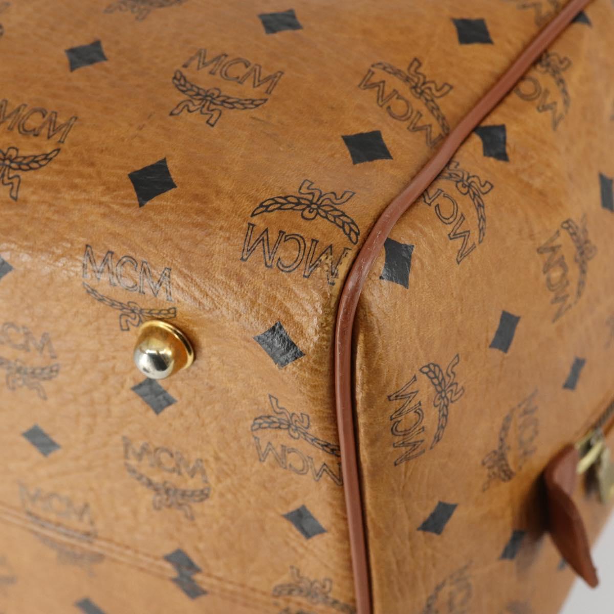 MCM Logogram Vicetos Boston Bag PVC Leather Brown Gold Auth 153190