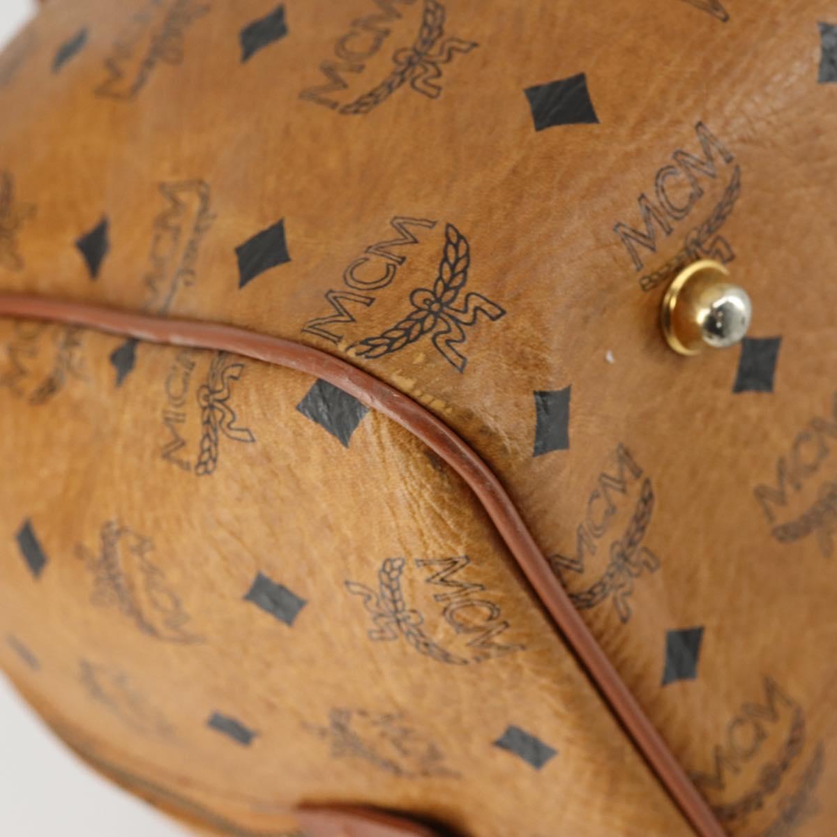 MCM Logogram Vicetos Boston Bag PVC Leather Brown Gold Auth 153190