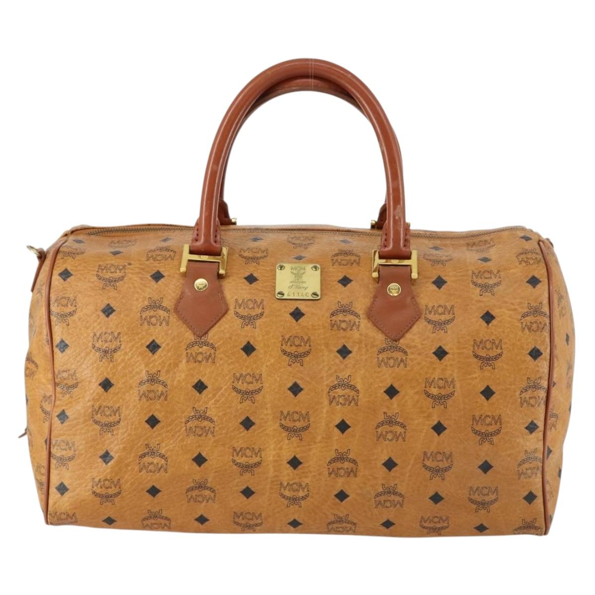 MCM Logogram Vicetos Boston Bag PVC Leather Brown Gold Auth 153190