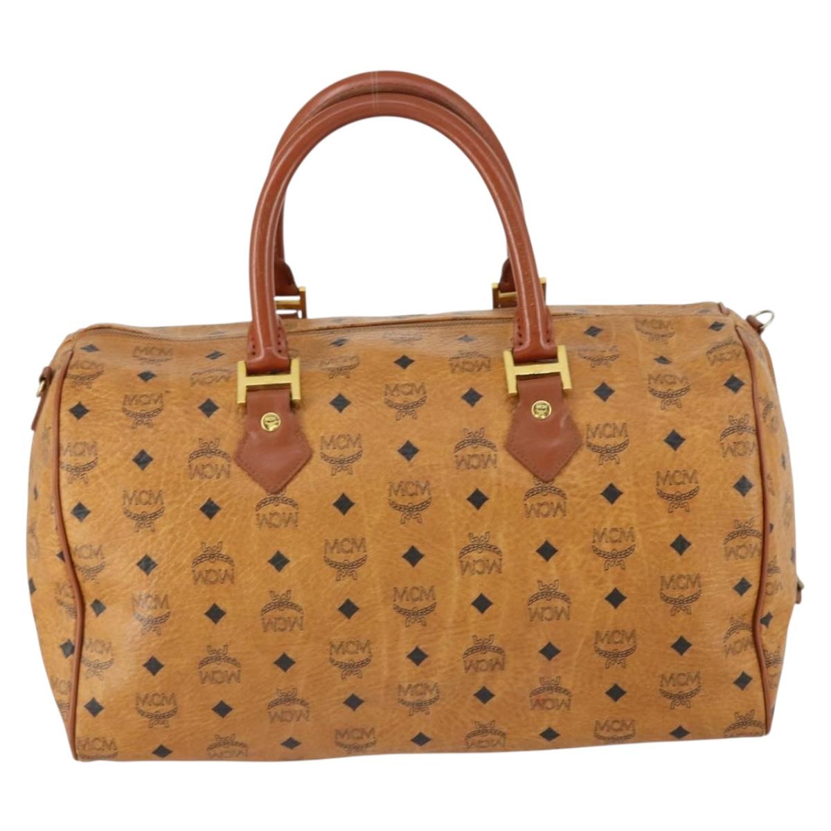 MCM Logogram Vicetos Boston Bag PVC Leather Brown Gold Auth 153190