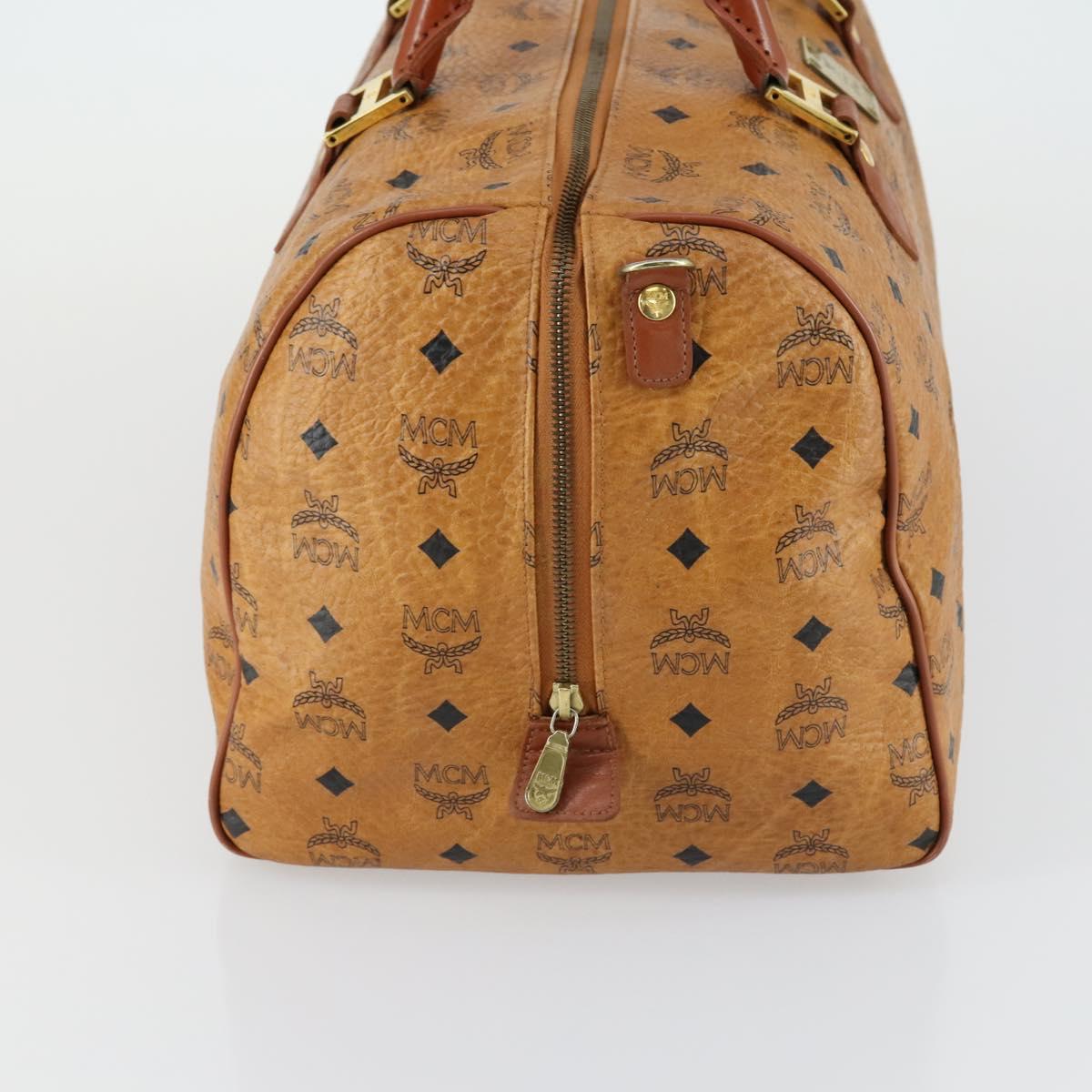 MCM Logogram Vicetos Boston Bag PVC Leather Brown Gold Auth 153190