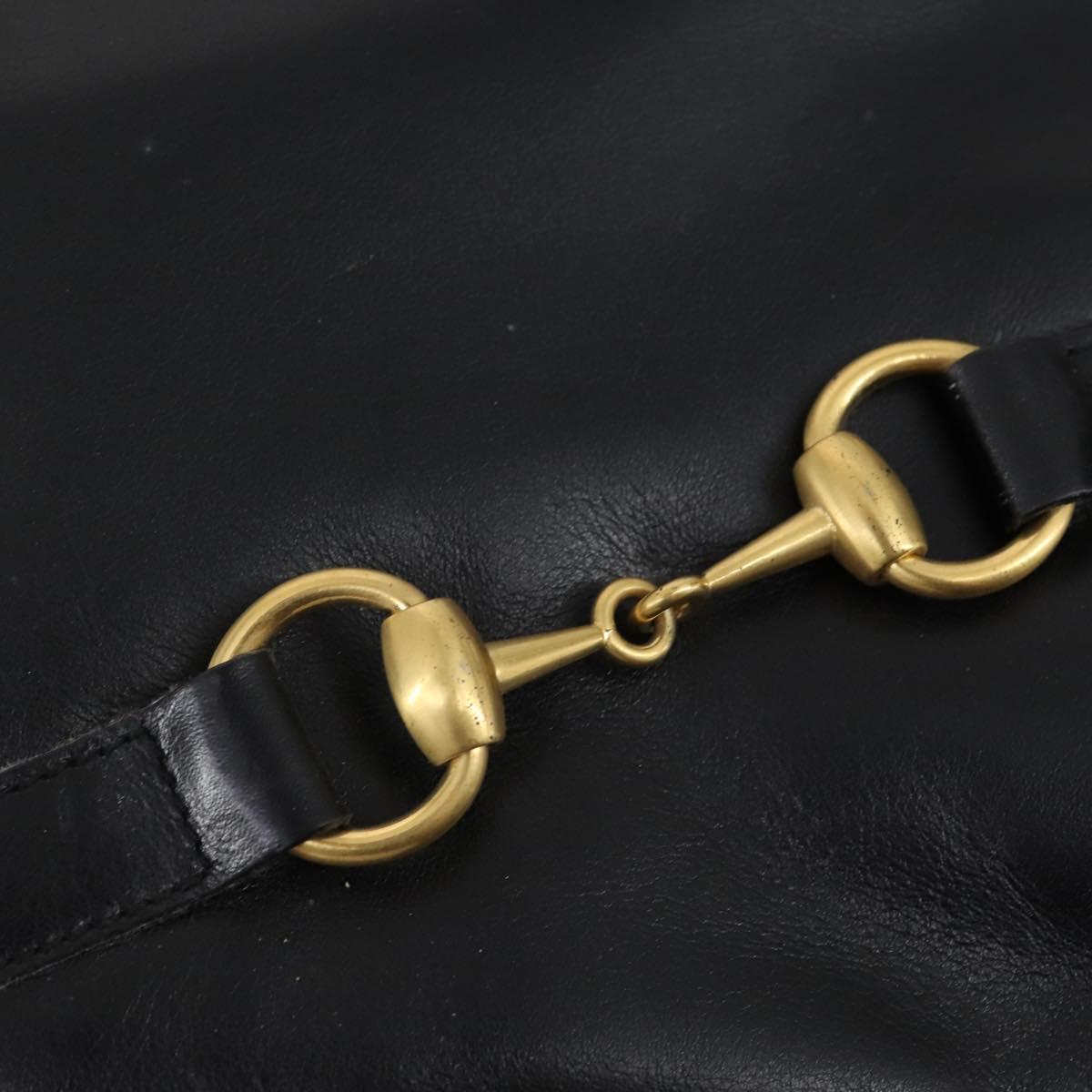 GUCCI Horsebit Tote Bag Leather Black Gold 002 270 0325 Auth 153193