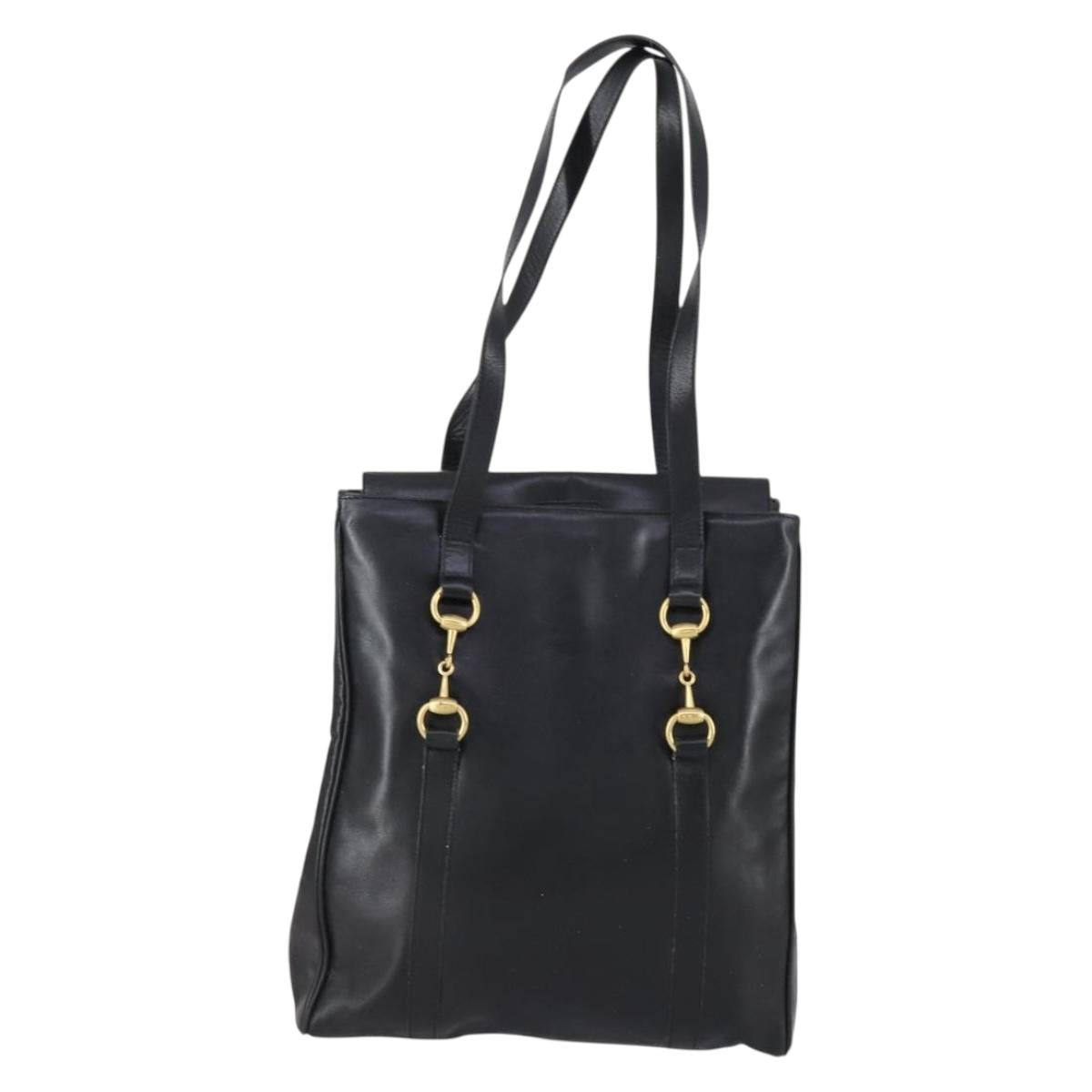GUCCI Horsebit Tote Bag Leather Black Gold 002 270 0325 Auth 153193