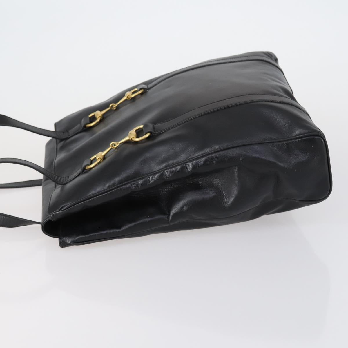 GUCCI Horsebit Tote Bag Leather Black Gold 002 270 0325 Auth 153193