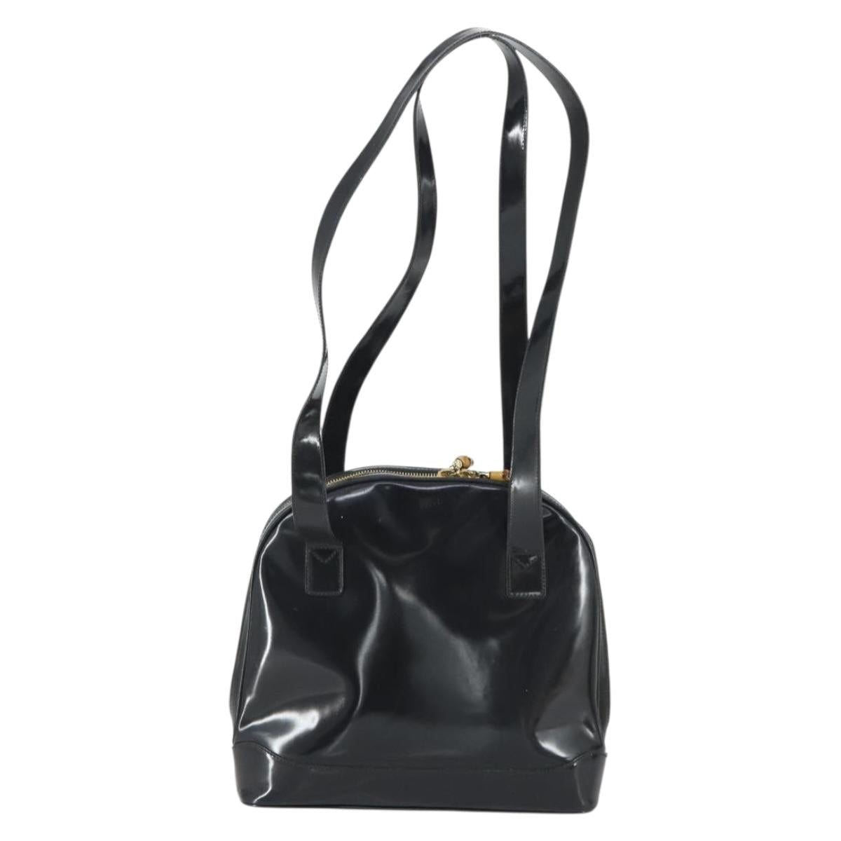 GUCCI Bamboo Tote Bag Patent leather Black Gold 001 3444 1650 Auth 153194