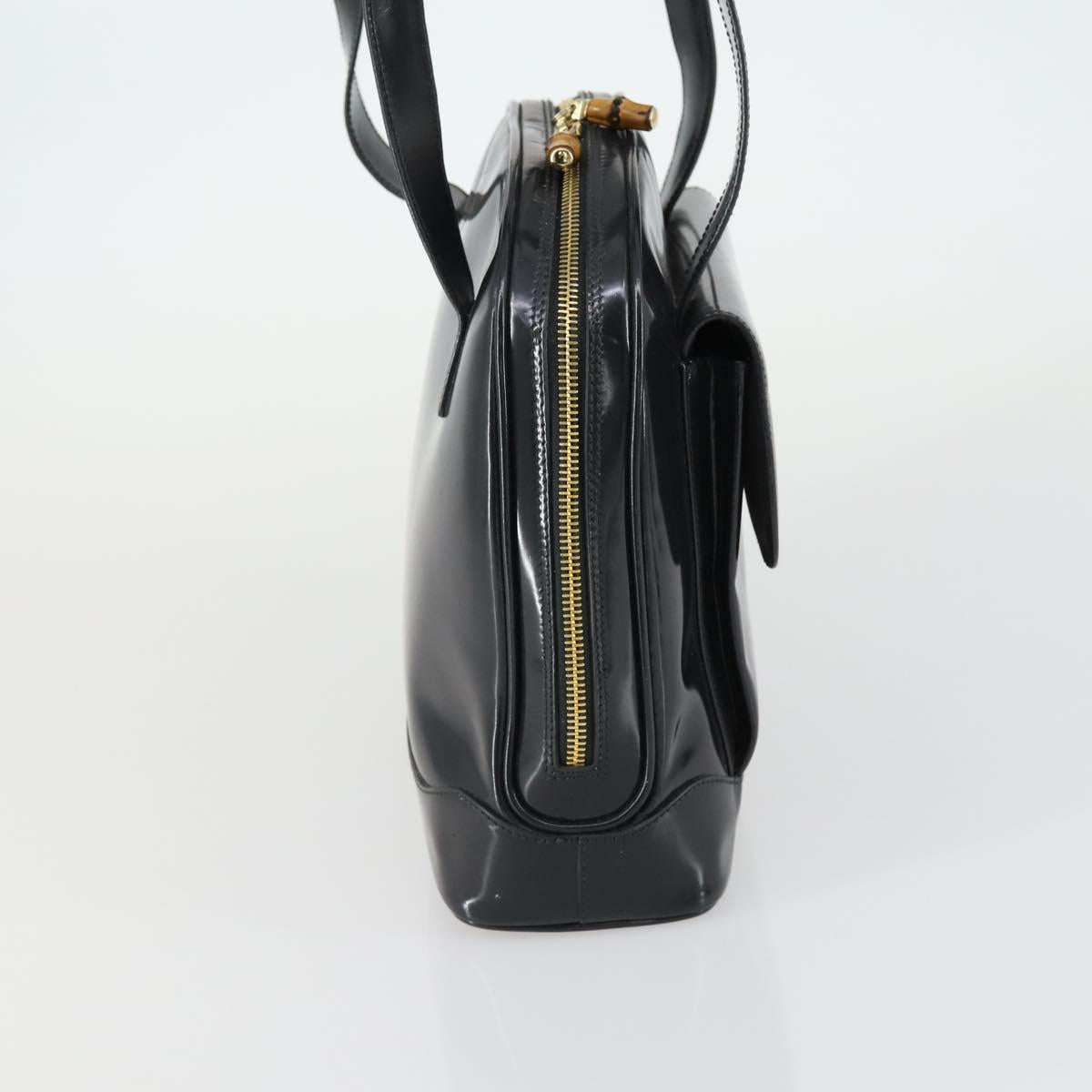 GUCCI Bamboo Tote Bag Patent leather Black Gold 001 3444 1650 Auth 153194