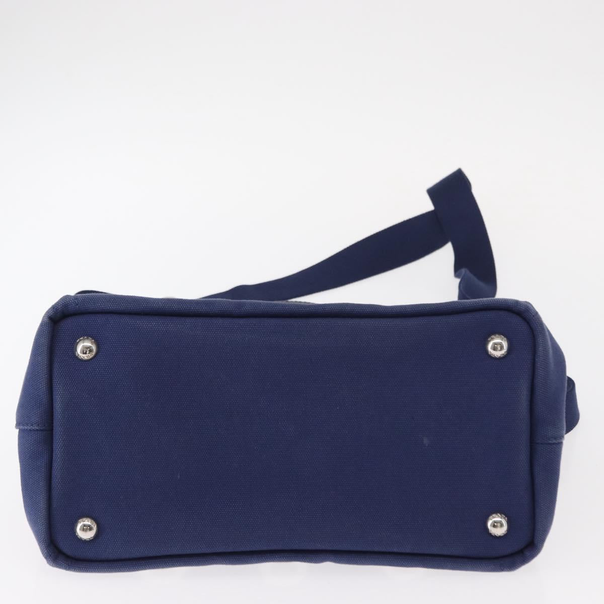 PRADA Canapa PM Hand Bag Canvas 2way Blue Silver Auth 153195