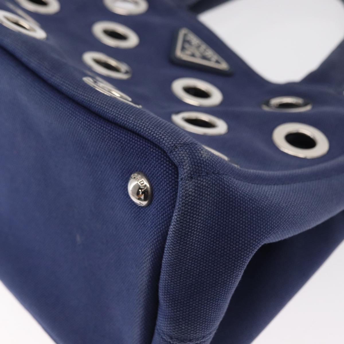 PRADA Canapa PM Hand Bag Canvas 2way Blue Silver Auth 153195A